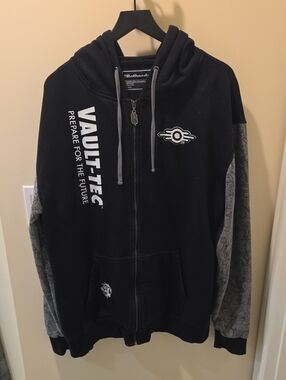 Vault-Tec Men’s Black & Gray Zip Front Hoodie Jacket